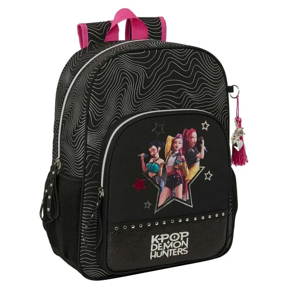 Zaino energetico Safta K-Pop Demon Hunters - Compatibile con trolley - Tasca frontale - Portaborraccia - Doppia cerniera - Maniglia superiore - Schienale imbottito - 33x42x14 cm - Nero e rosa - immagine 1