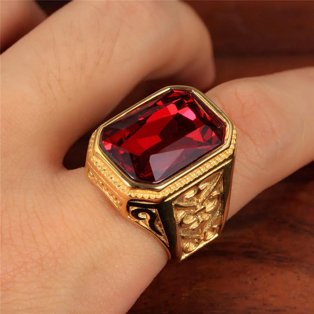 PAURO Uomo Anello da Sposa Vintage in Acciaio Inossidabile Pregiato con Smeraldo e Grande Pietra (Oro Rosso, 21) - immagine 5