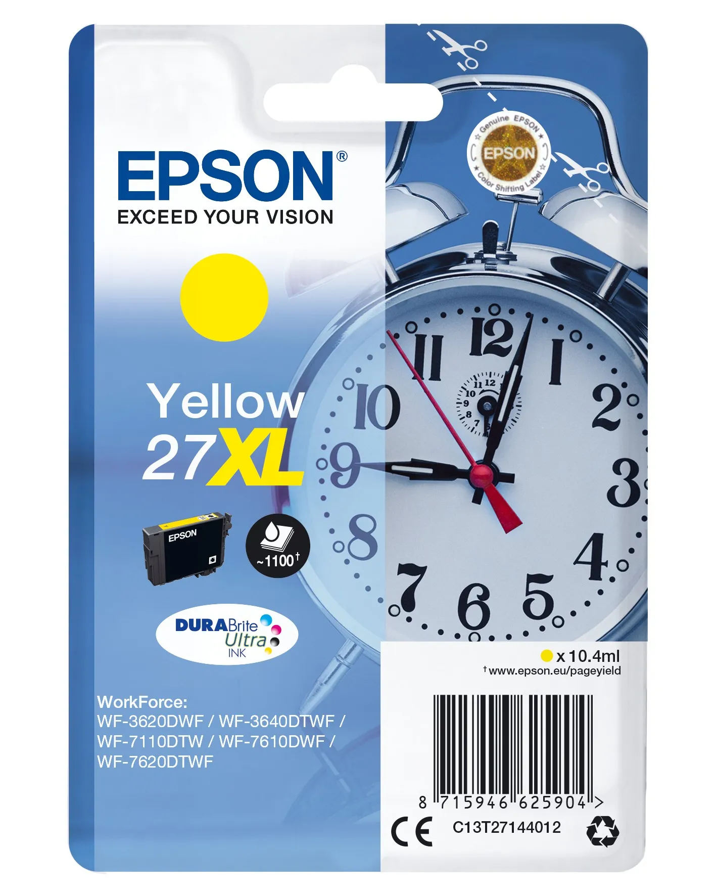 ORIGINALE Epson Cartuccia d'inchiostro giallo C13T27144012 27 XL 1100 pagine 104ml XL - immagine 1