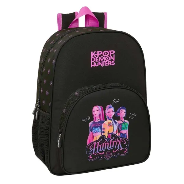 Zaino Safta K-Pop Demon Hunters - Compatibile con trolley - Tasca frontale - Portaborraccia - Doppia cerniera - Maniglia superiore - Spallacci e schienale imbottiti - 33x42x14 cm - Nero e rosa - immagine 1