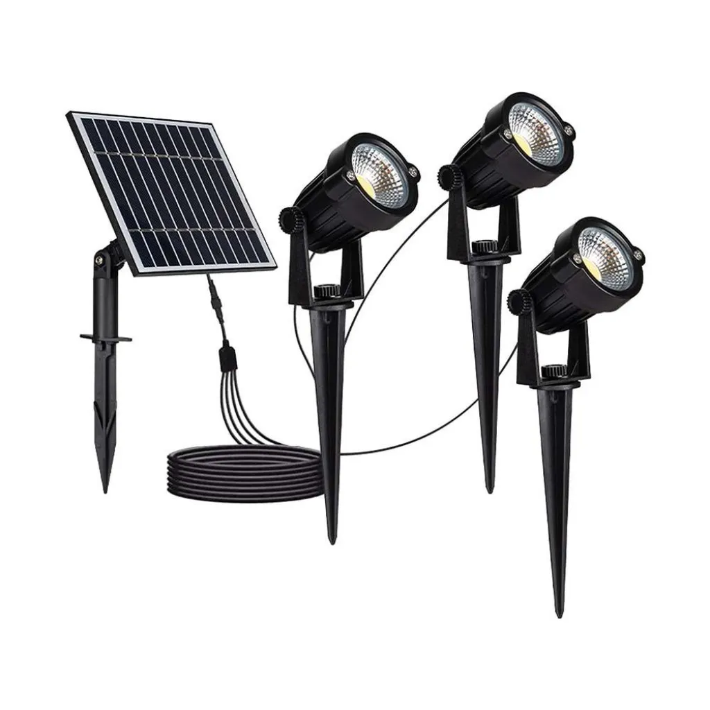 V-TAC 3*Faretti LED da Giardino 3*1.2W con Picchetto e Pannello Solare Colore Nero 3000K IP65 - immagine 1