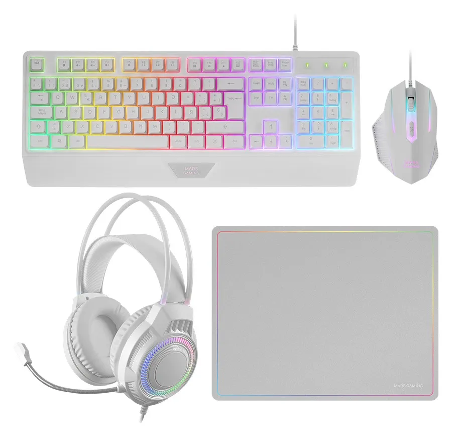 Mars Gaming MCP124PRO tastiera Mouse incluso USB QWERTY Spagnolo Bianco - immagine 1