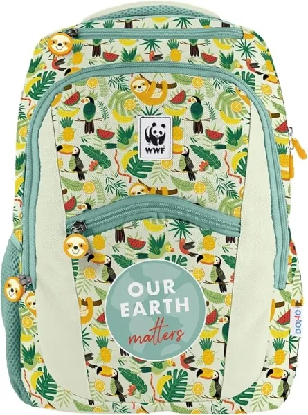 Zaino scolastico Dohe WWF Tropic - Scomparto principale con tasca imbottita - Tasche laterali per bevande - Schienale imbottito - Doppia maniglia superiore - Realizzato in poliestere - Misure 315x40x11 cm - immagine 1