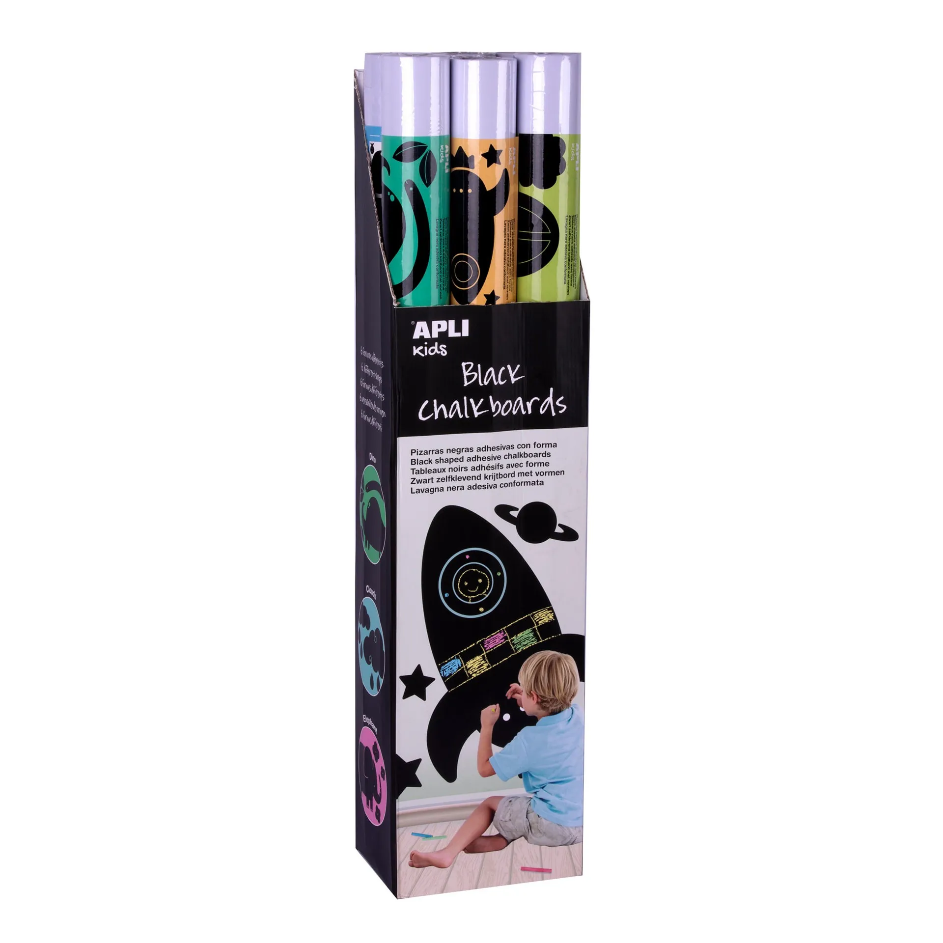 Apli Espositore Lavagne e Adesivi Neri con Forme di Animali - Misura 100x60cm - 6 Diversi Modelli - Adesivo Removibile - Materiale Educativo e Creativo - Colore Nero - immagine 1