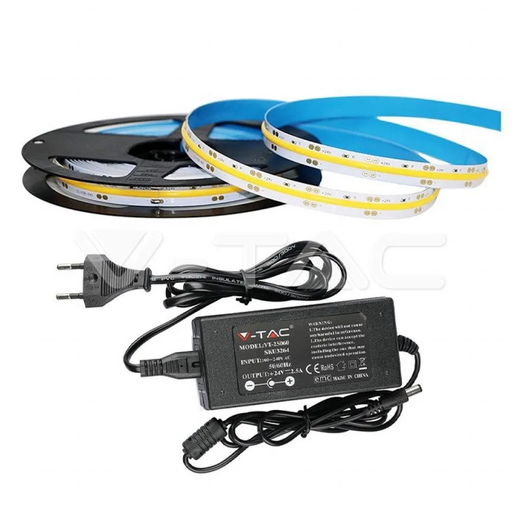 V-TAC Kit Strip LED 280 COB 6400K 10W IP20 DC24V 800LM/M (2654+3264) - immagine 1