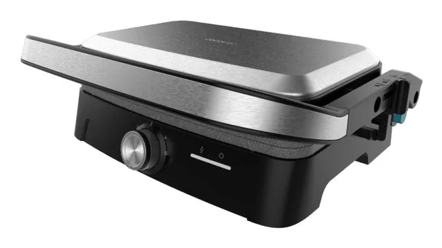 Cecotec Rock'nGrill 1500 Full Open Parrilla Electrica - 1500W - Temperatura Regulable - Antiadherente - Apertura 180?? - Bandeja Recogegrasas - Superficie Cocinado 281x173mm - Color Acero - immagine 1