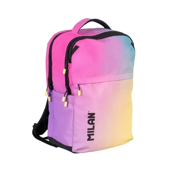 Zaino scolastico Milan Sunset da 25 litri con 5 cerniere tasche laterali scomparto imbottito per laptop da 16 spallacci imbottiti e regolabili colore predominante rosa. - immagine 1