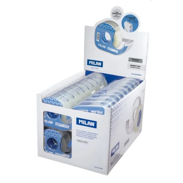 Espositore Milano da 36 nastri adesivi trasparenti con dispenser - Misure 19 mm x 33 m - Colore trasparente lucido - immagine 1