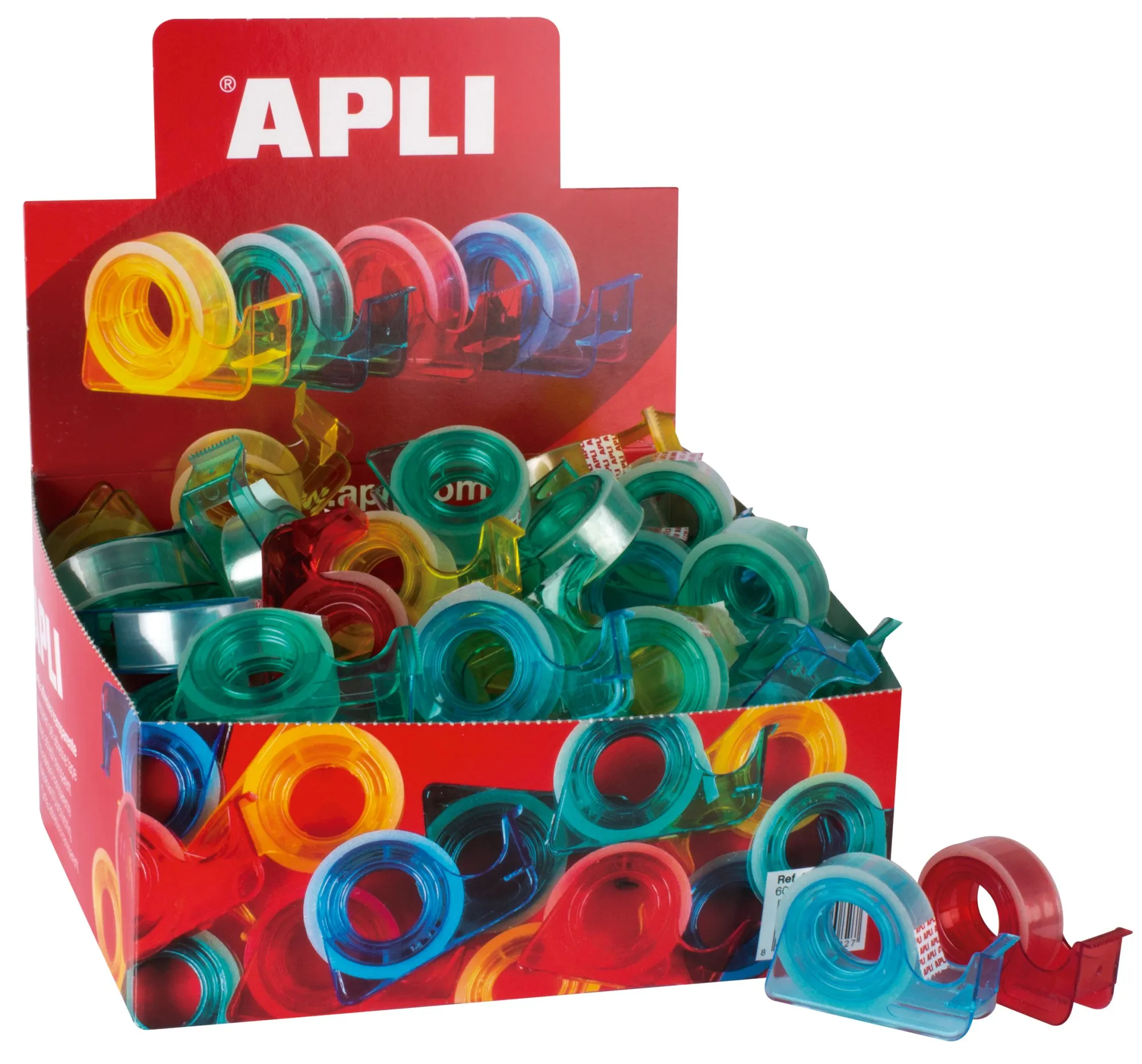 Apli Porta Nastro Scuola con Nastro Adesivo Trasparente - 15mm x 10m - Facile da Usare e Trasportare - Ideale per Studenti e Uffici - Trasparente - immagine 1