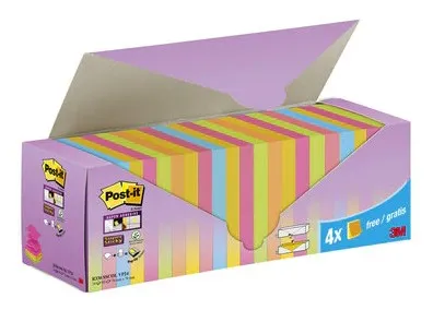 3M Post-it pouch autoadesiva Quadrato Blu Verde Arancione Rosa Giallo 100 fogli Autoadesivo - immagine 1