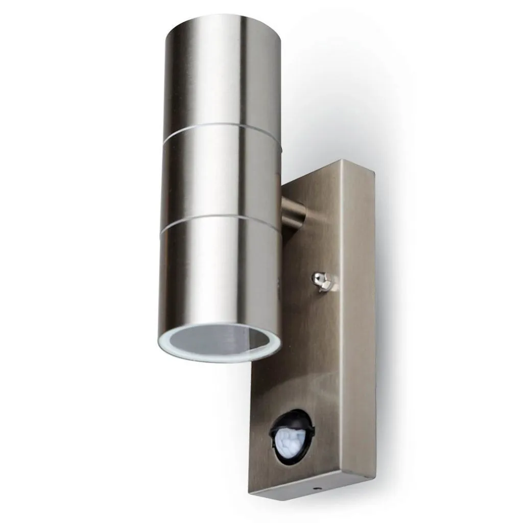 V-TAC Portafaretto LED Doppio da Muro 2*GU10 e GU5.3 (MR16) in Acciaio Inox con Sensore PIR IP44 - immagine 1