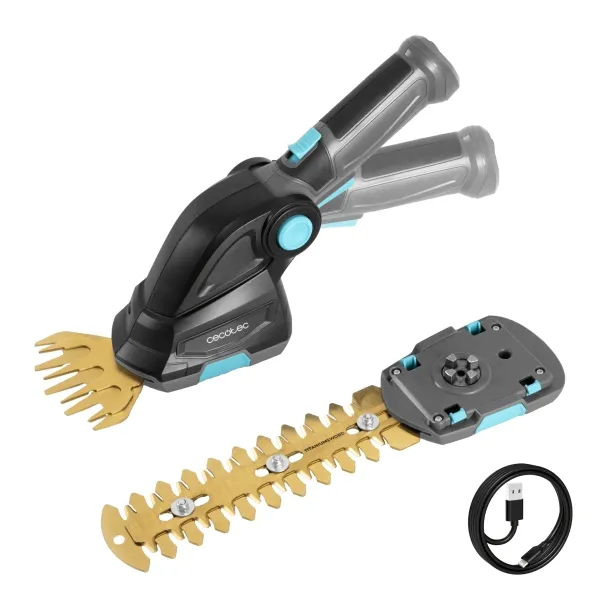 Tagliasiepi a batteria Cecotec TitaniumSword 2000 2 in 1 - Lama da 17 cm - Comando rotativo - Batteria integrata da 72 V - Lama anteriore da 10 cm - Rivestimento in titanio - Grigio scuro - immagine 1