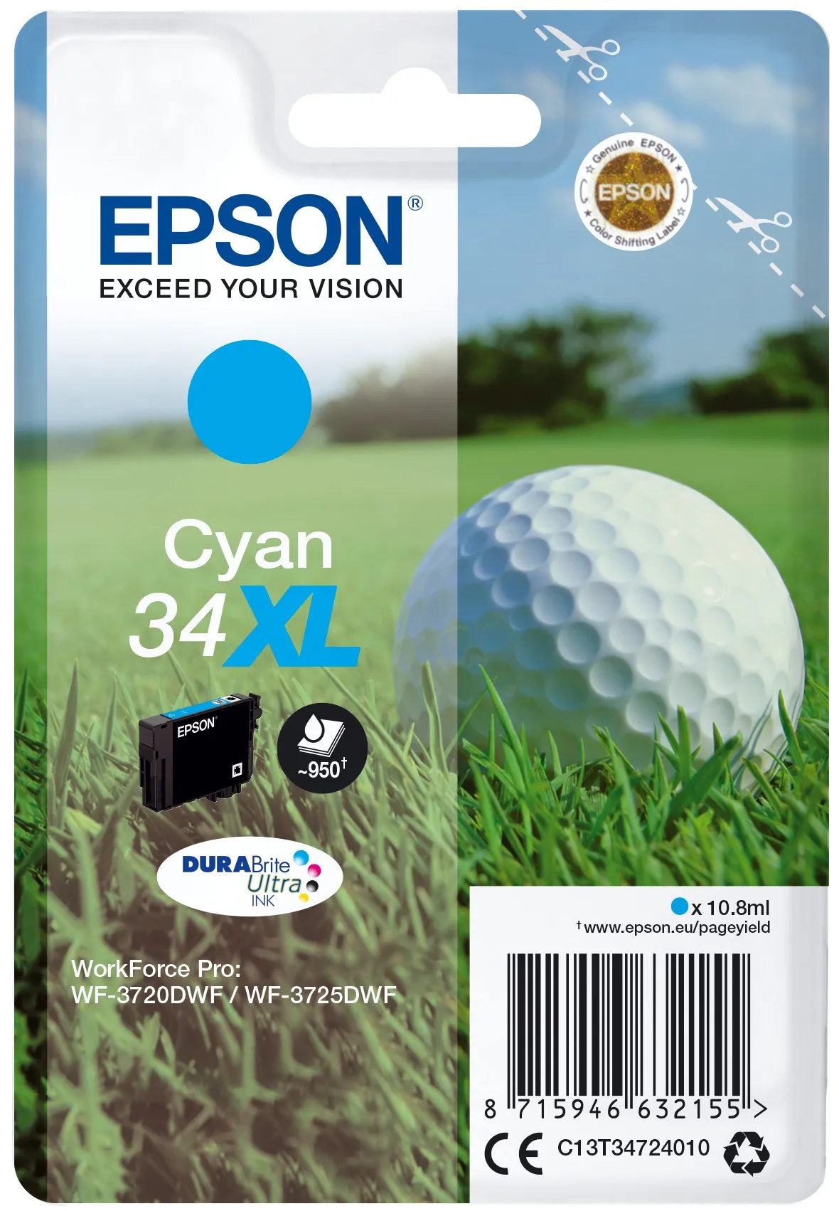 Epson Golf ball Singlepack ciano 34XL DURABrite Ultra Ink - immagine 1