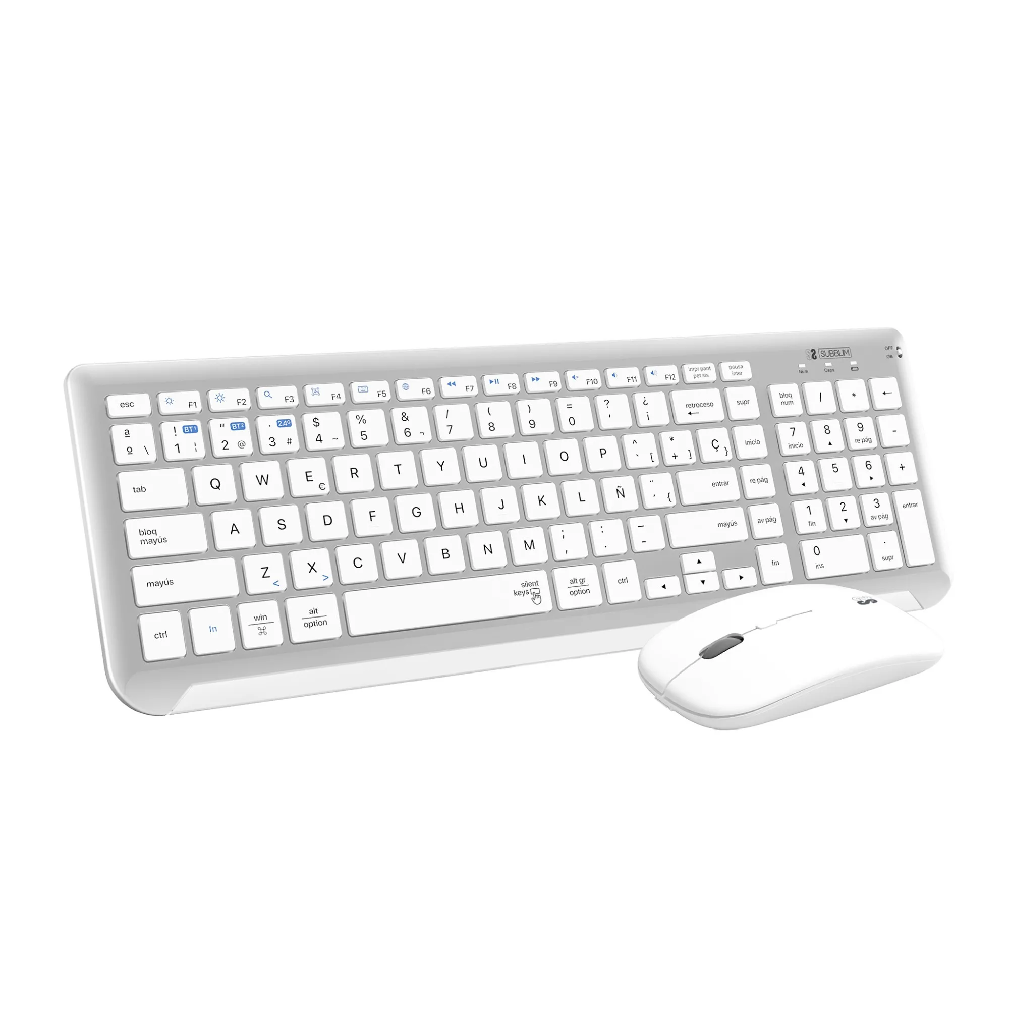 SUBBLIM SUBKBC-DCEP10 tastiera Mouse incluso Universale RF senza fili + Bluetooth QWERTY Spagnolo Argento Bianco - immagine 1