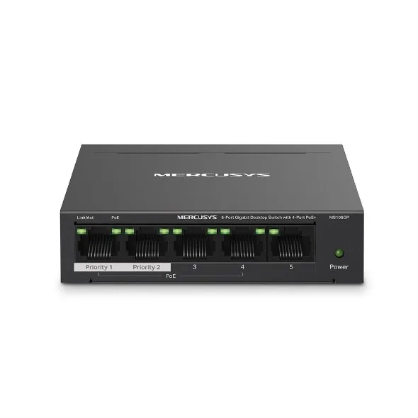 Mercusys MS105GP switch di rete Gigabit Ethernet (10/100/1000) Supporto Power over Ethernet (PoE) Nero - immagine 1