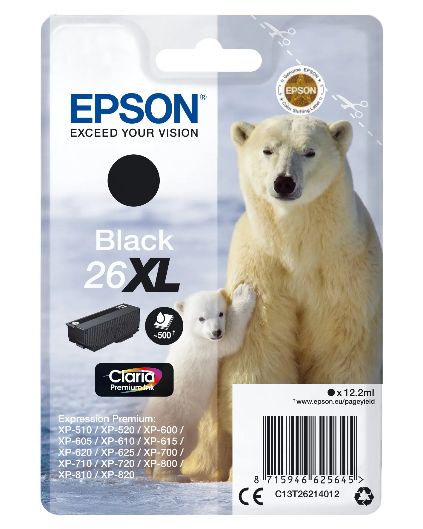 ORIGINALE Epson Cartuccia d'inchiostro nero C13T26214012 26 XL 500 pagine 121ml Cartuccie d?inchiostro XL - immagine 1