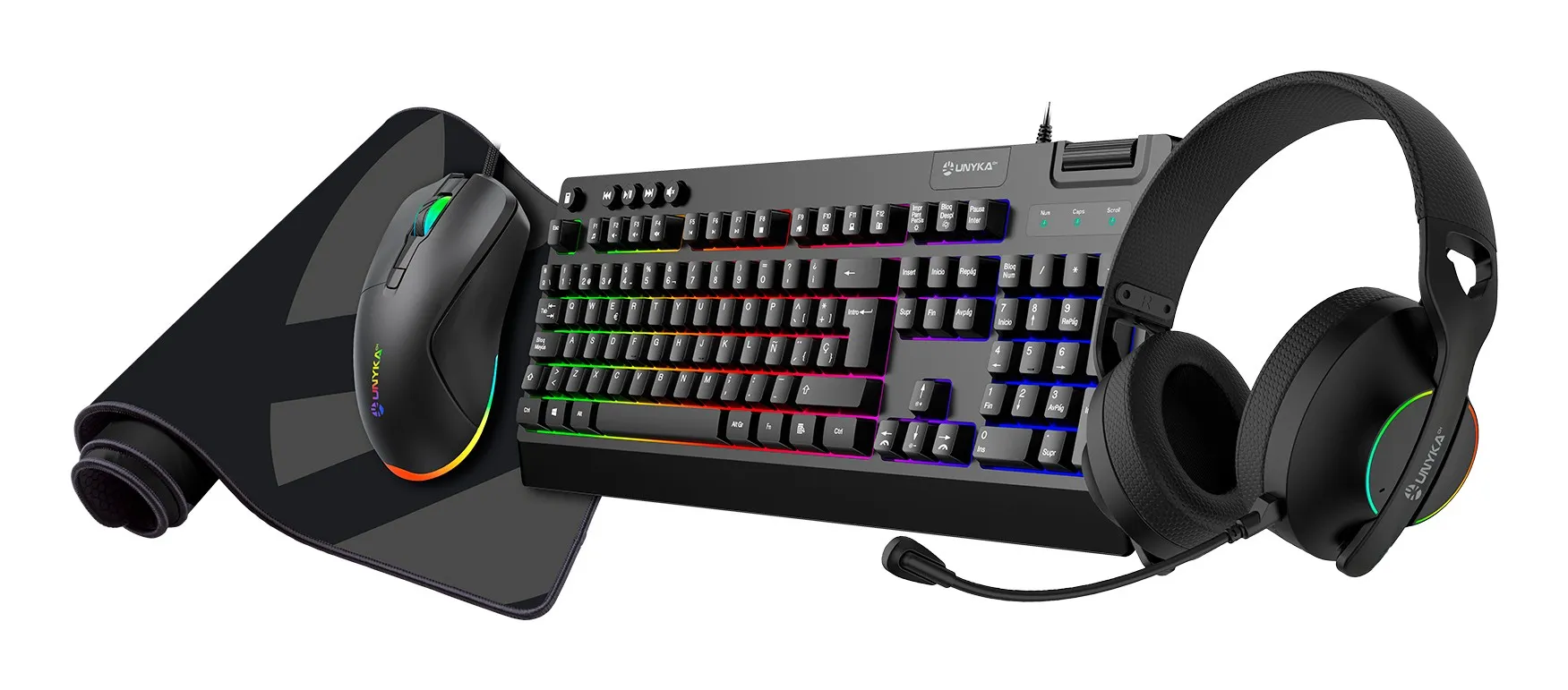 UNYKAch Nova 4in1 ES tastiera Mouse incluso Gaming USB QWERTY Spagnolo Nero - immagine 1
