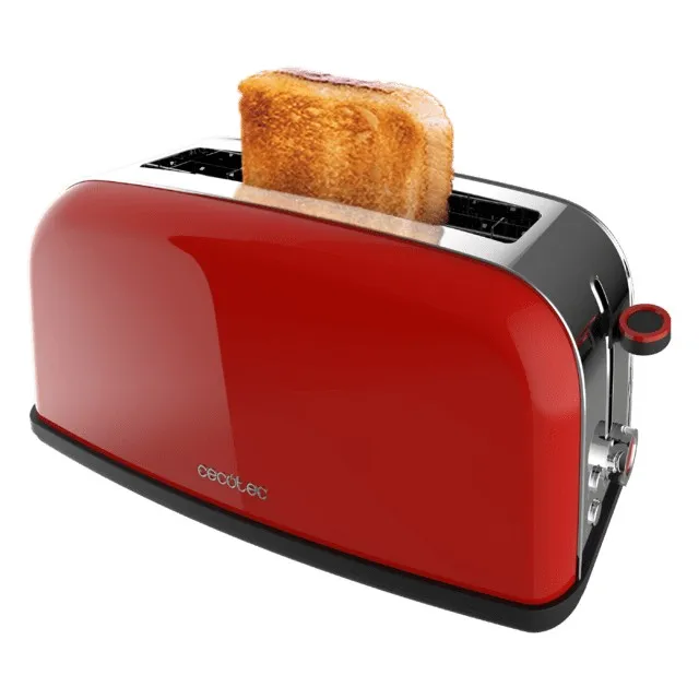 Cecotec Toastin' Time 850 Tostadora de Ranura Larga - 850W - Ranura Ancha - Acero Inoxidable - Apagado y Pop-Up Automatico - Autocentrado - 7 Niveles de Tostado - Color Rojo - immagine 1