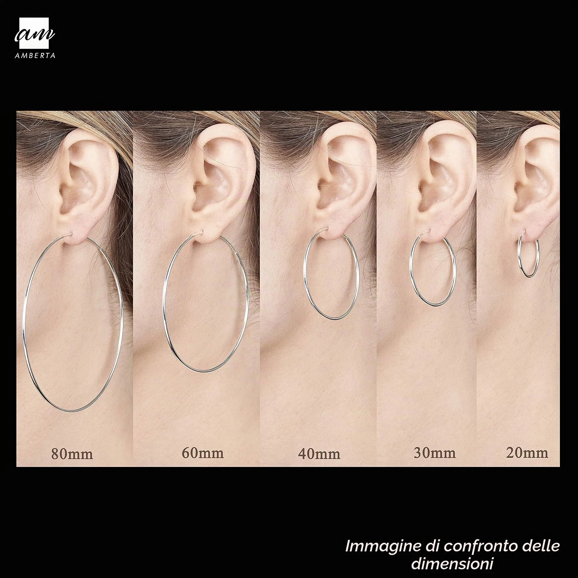 Amberta Orecchini a Cerchio da Donna in Argento Sterling 925: Diametro 40 mm - immagine 5