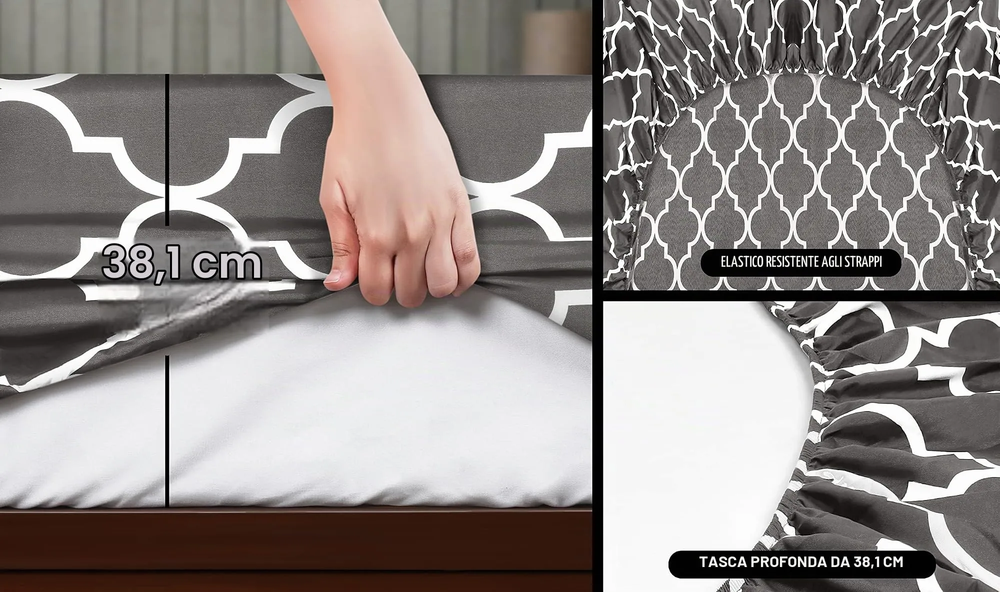 Utopia Bedding Set di lenzuola per letto queen size, in morbida microfibra, 4 pezzi, con tasca profonda 40,6 cm, in microfibra spazzolata facile da pulire (quadrifoglio, grigio) - immagine 3