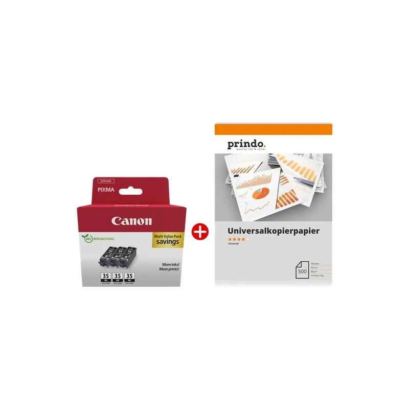 ORIGINALE Canon Value Pack nero / Bianco PGI-35BK 3er MCVP + Prindo Universal Papier 500 Blatt - immagine 1