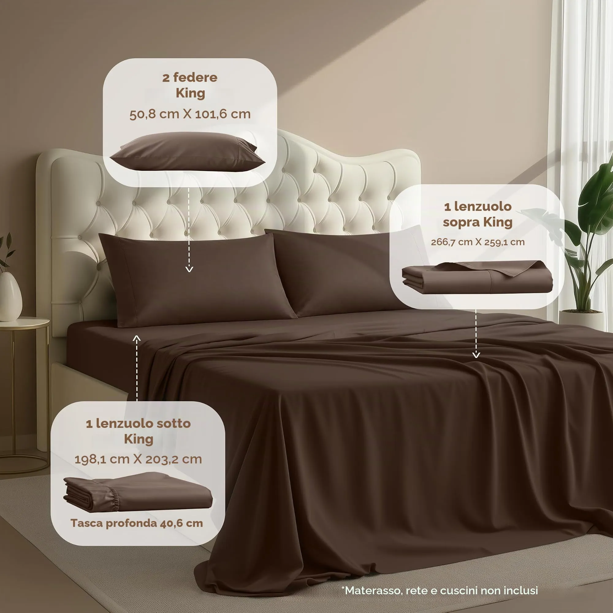 Utopia Bedding - Set di lenzuola per letto King size, 4 pezzi, lenzuola di - immagine 2