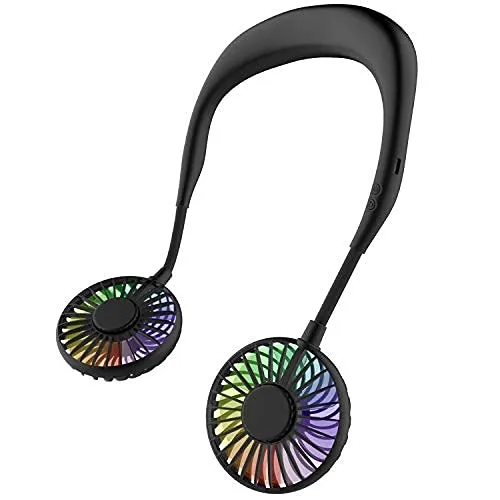 Mini ventilatore portatile da collo, mani libere, ricaricabile tramite USB, con fascia da collo, ventilatore per collana, ventilatore con doppia testa a vento, impostazioni a 3 velocità, per viaggi, - immagine 8