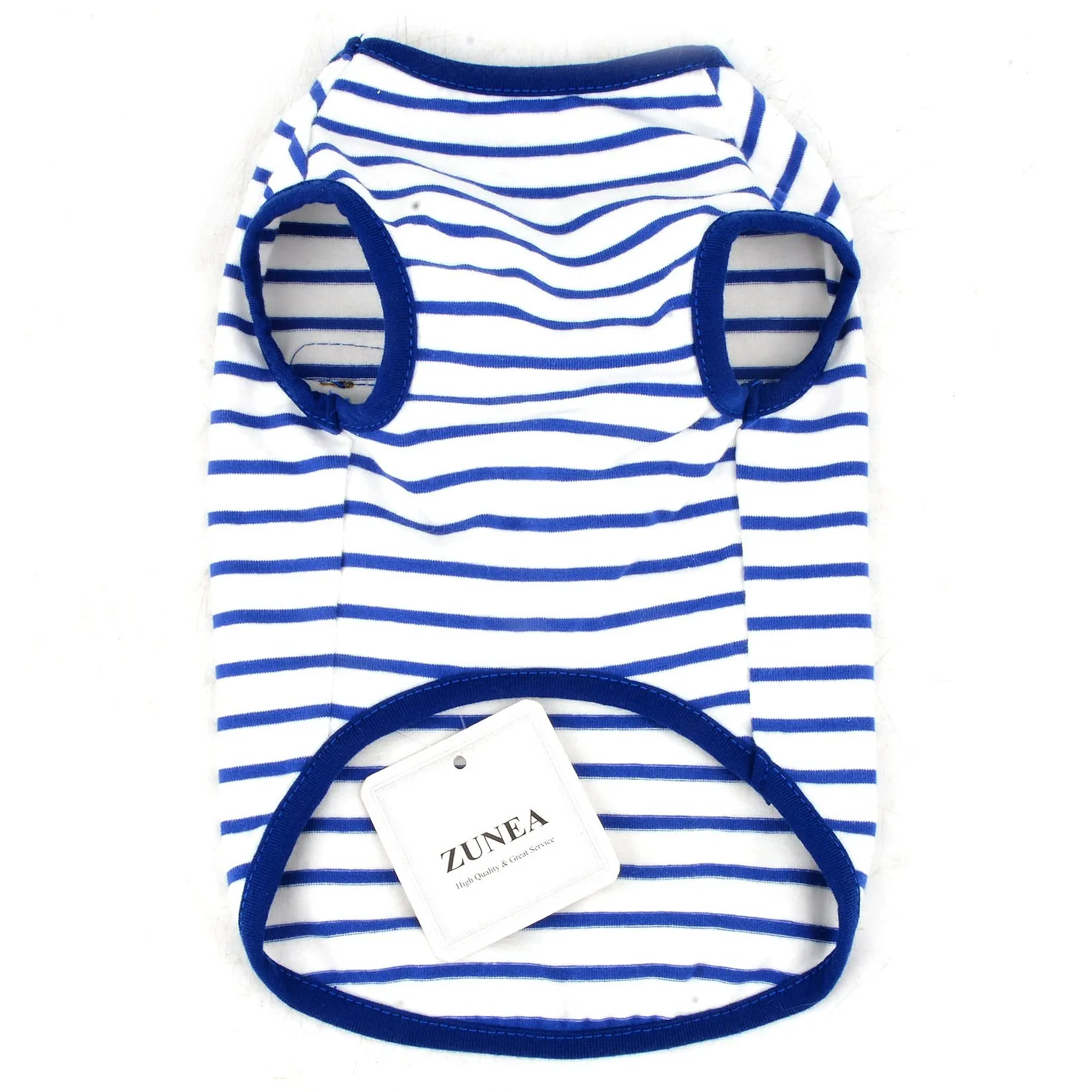 Zunea Maglietta Estate per Cani Piccola Taglia Vestiti a Righe Traspirante in Morbido Cotone per Animali Domestici Cuccioli Gatti Canotta Senza Maniche Chihuahua Tee Shirt Abbigliamento Blu L - immagine 4