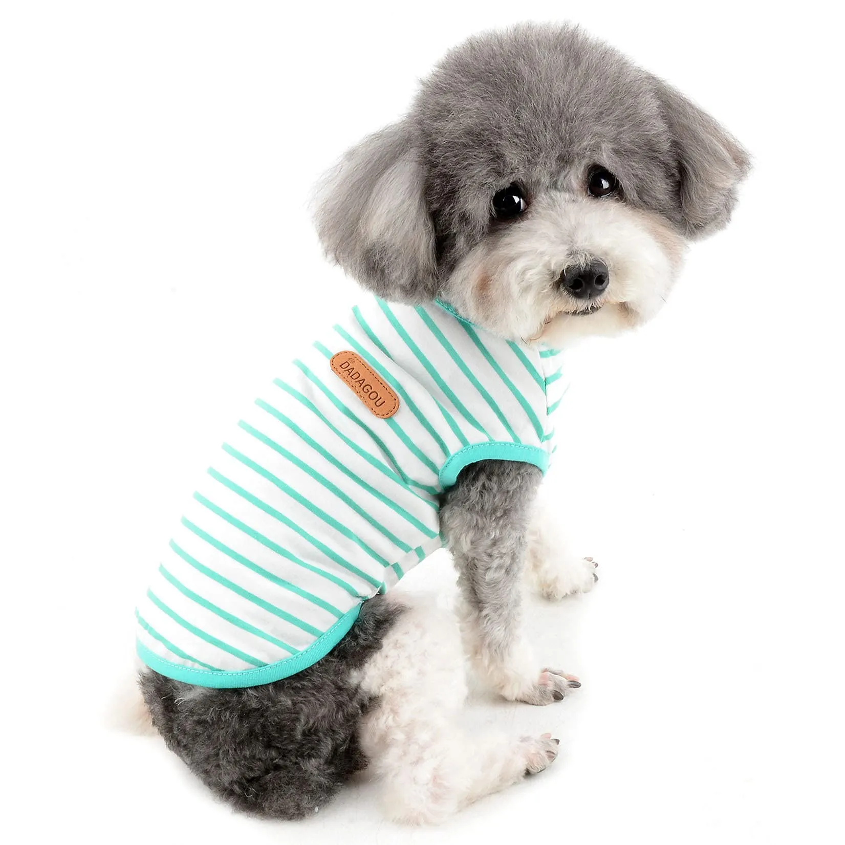 Zunea Maglietta Estate per Cani Piccola Taglia Vestiti a Righe Traspirante in Morbido Cotone per Animali Domestici Cuccioli Gatti Canotta Senza Maniche Chihuahua Tee Shirt Abbigliamento Verde L - immagine 1
