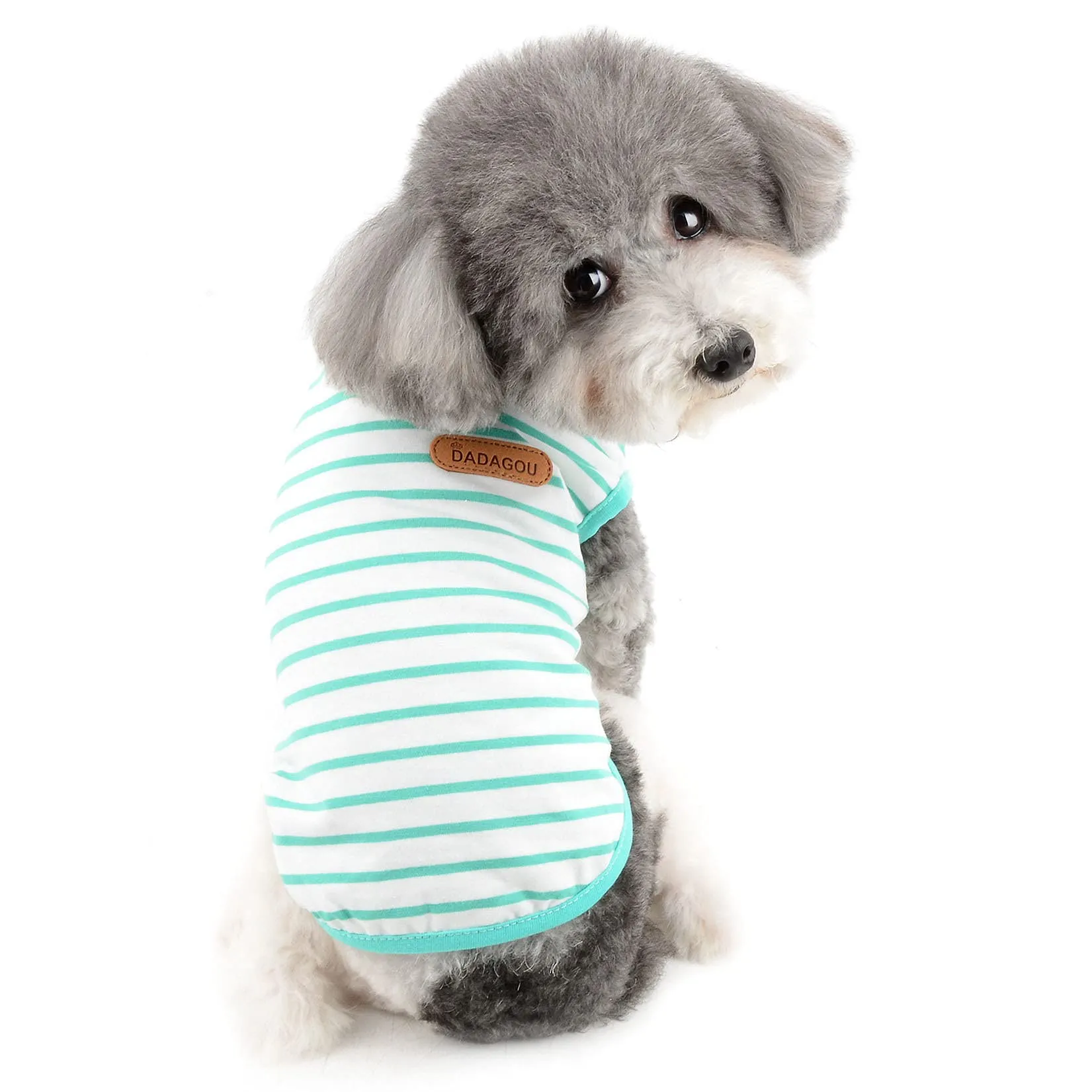 Zunea Maglietta Estate per Cani Piccola Taglia Vestiti a Righe Traspirante in Morbido Cotone per Animali Domestici Cuccioli Gatti Canotta Senza Maniche Chihuahua Tee Shirt Abbigliamento Verde M - immagine 2