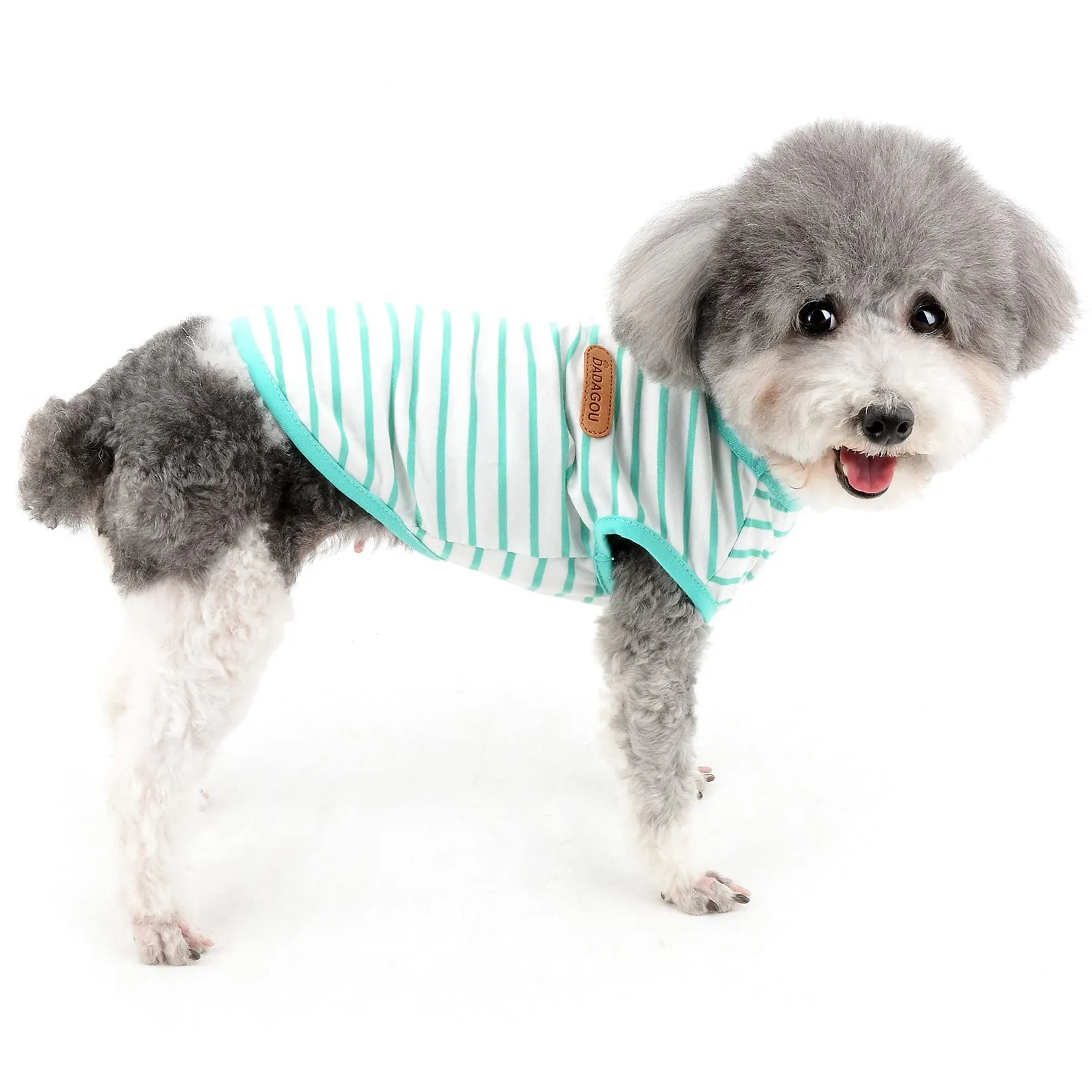 Zunea Maglietta Estate per Cani Piccola Taglia Vestiti a Righe Traspirante in Morbido Cotone per Animali Domestici Cuccioli Gatti Canotta Senza Maniche Chihuahua Tee Shirt Abbigliamento Verde M - immagine 8