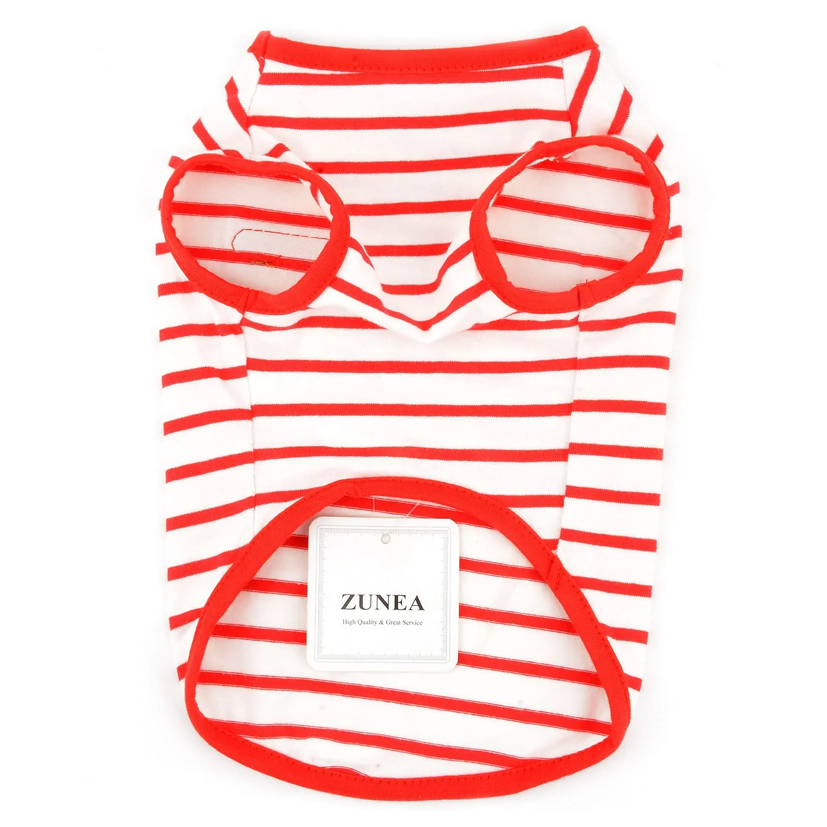 Zunea Maglietta Estate per Cani Piccola Taglia Vestiti a Righe Traspirante in Morbido Cotone per Animali Domestici Cuccioli Gatti Canotta Senza Maniche Chihuahua Tee Shirt Abbigliamento Rosso XS - immagine 4