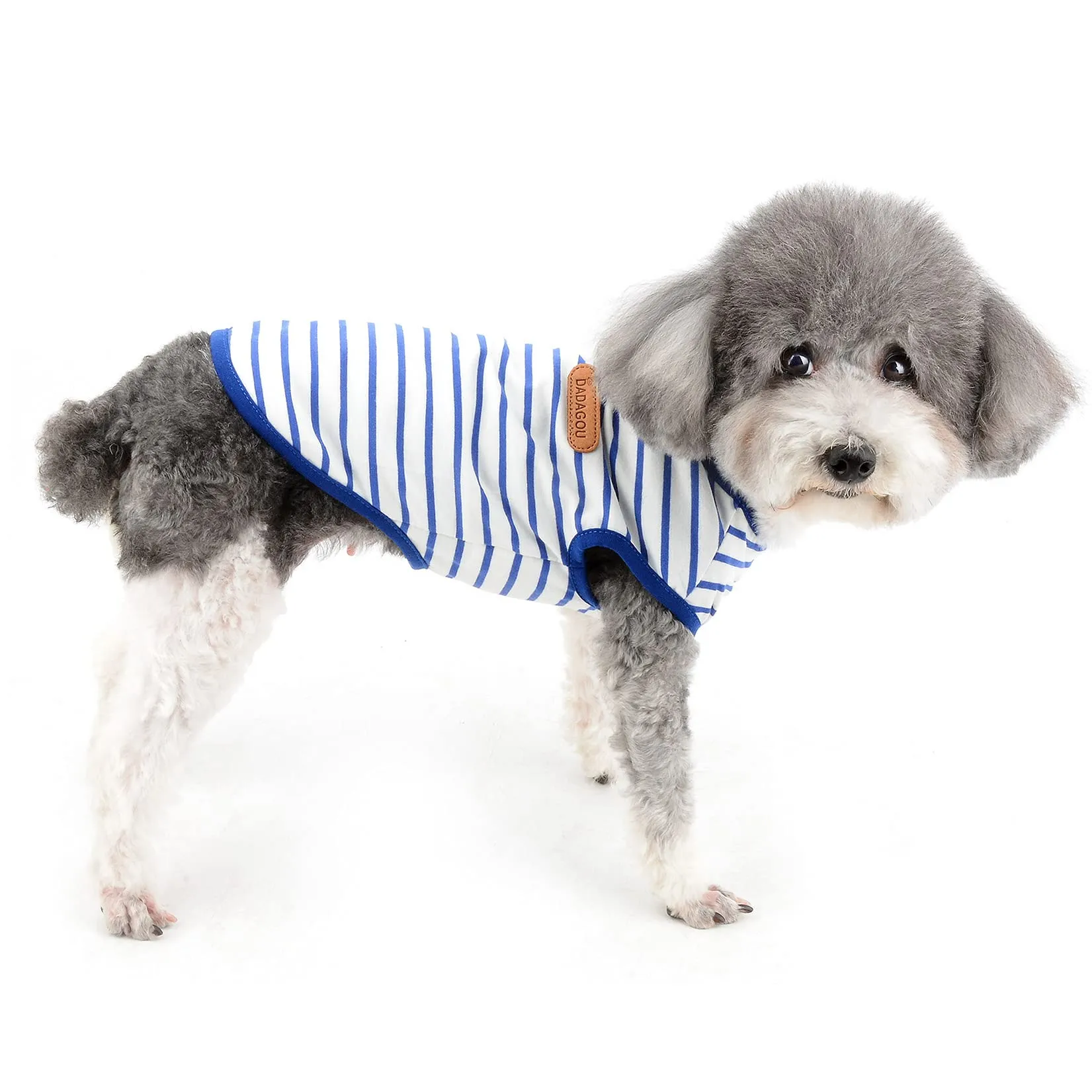 Zunea Maglietta Estate per Cani Piccola Taglia Vestiti a Righe Traspirante in Morbido Cotone per Animali Domestici Cuccioli Gatti Canotta Senza Maniche Chihuahua Tee Shirt Abbigliamento Blu M - immagine 7