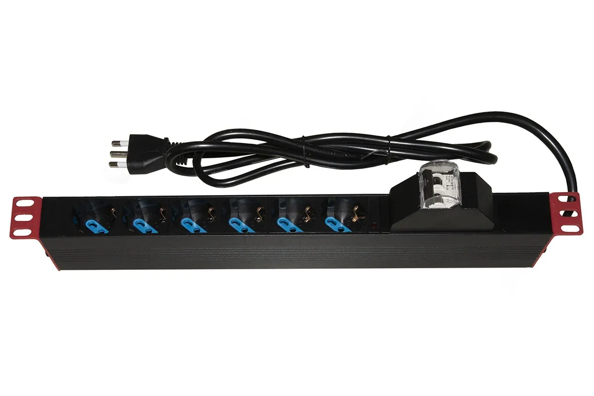 Multipresa Alimentazione Per Rack 19 Con 6 Prese Universali Tripolari/Schuko Magnetotermica Con Staffe Colore Rosso - immagine 1