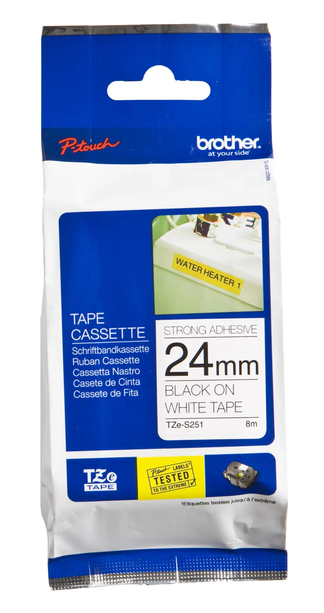 Brother Nastro Laminato Da 24Mm (8M) Nero Su Bianco Adesivo Forte - immagine 1