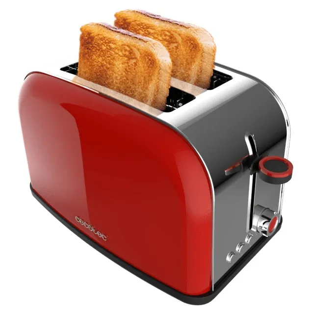 Cecotec Toastin' Time 850 Tostadora de Doble Ranura - Potencia de 850W - Ranura Ancha hasta 3.8cm - Acero Inoxidable - Apagado Automatico - Sistema de Autocentrado - 7 Niveles de Tostado - Color Rojo - immagine 1