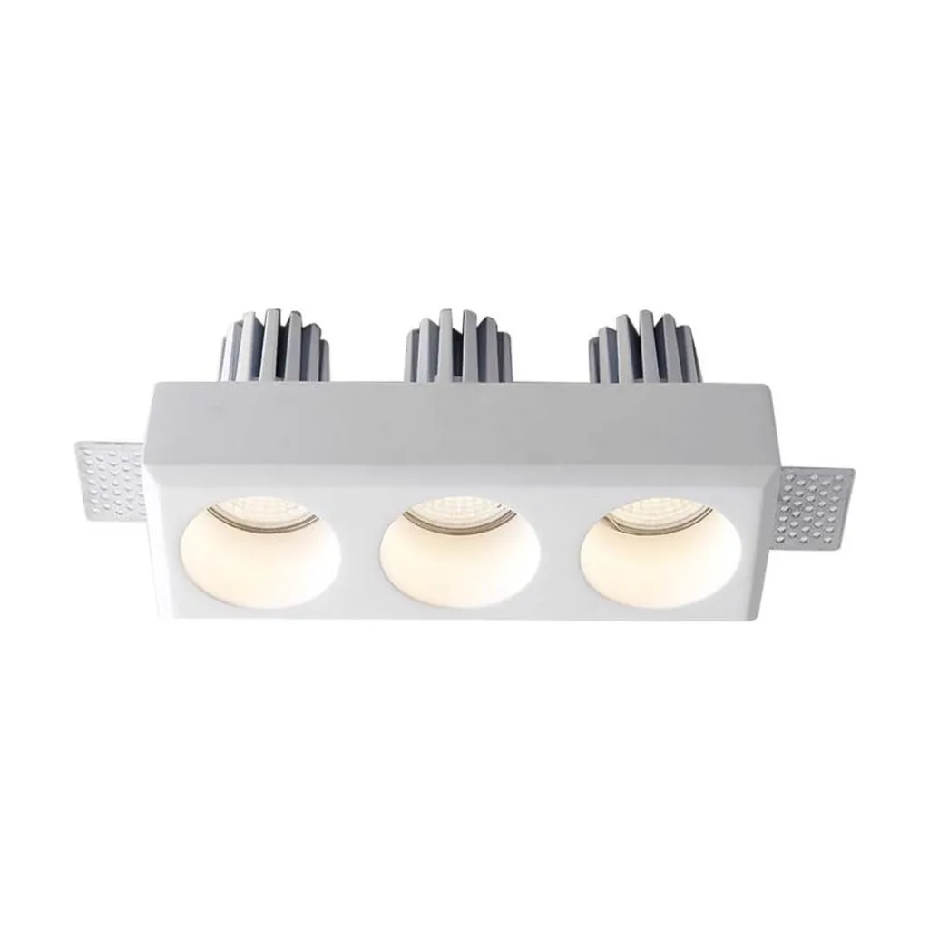 V-TAC Portafaretto LED Triplo da Incasso Rettangolare 3*GU10 e GU5.3 (MR16) Corpo in Gesso Bianco - immagine 1