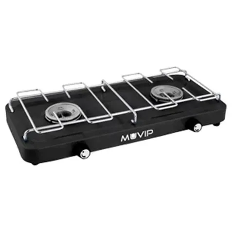 Fornello a Gas Muvip 2 Fuochi con Griglia Removibile - Base Antiscivolo - Colore Nero - immagine 1
