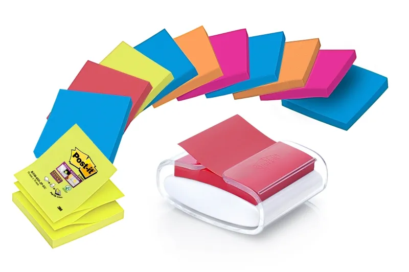 Dispenser Post-it Super Sticky con 12 blocchi da 90 Z-Notes - Dispenser Pro - Forma quadrata - 76x76 mm - Bianco - immagine 1