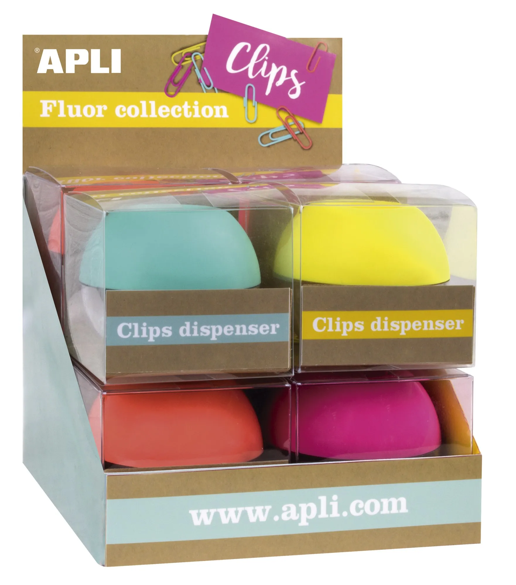 Espositore Clip Apli Fluor Collection - Ø 70x60 mm - 8 Dispenser in 4 Colori - Coperchio Magnetico Soft Touch - Include 50 Clip - immagine 1