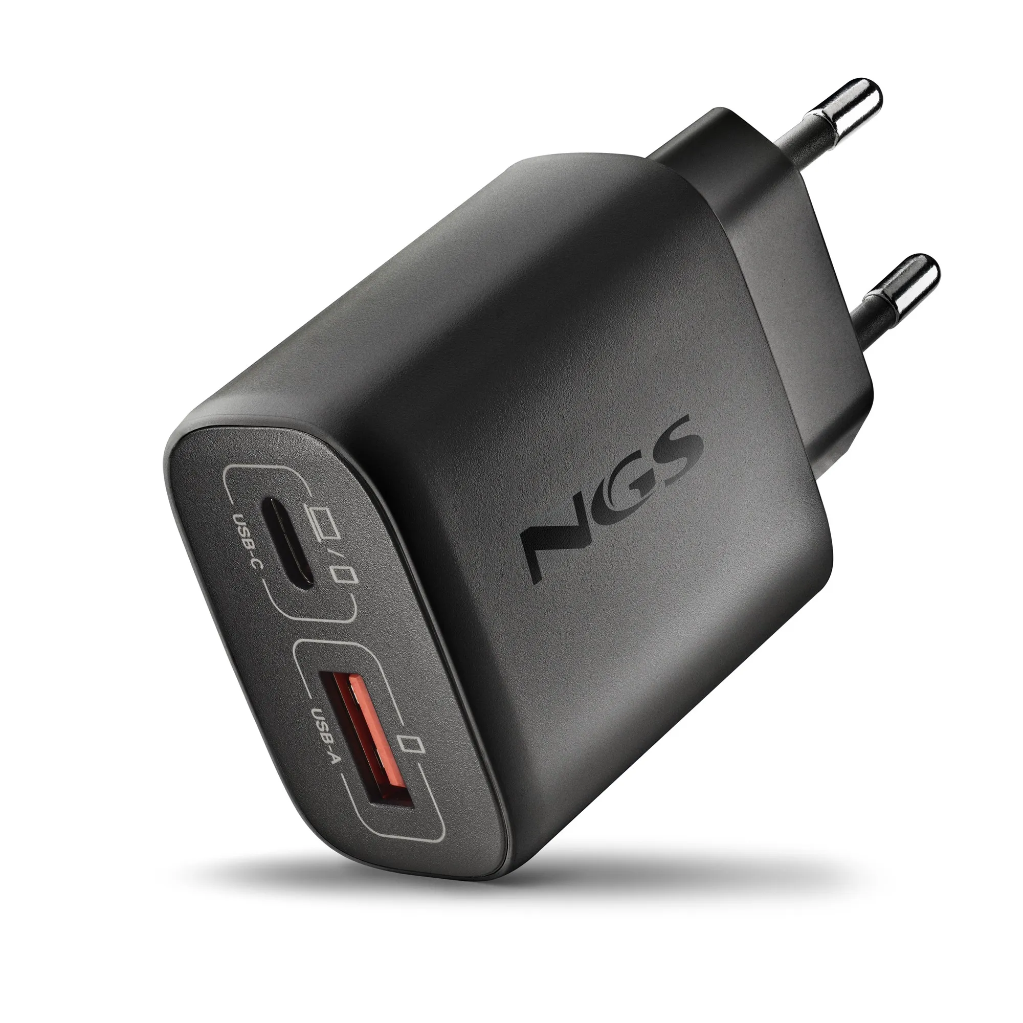 Ngs Eon 45W Black: Caricatore Gan Da Parete Universale Da 45W Con 2 Porte: Usb-C + Usb-A - immagine 1