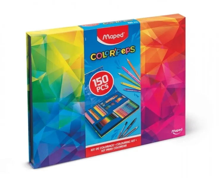 Maped Color'Peps Confezione da 150 Pezzi per colorare con pennarelli matite colorate forti Infinity Aqua Pastel e Duo World pastelli a cera pennarello glitterato matita di grafite pennello gomma e temperino - immagine 1