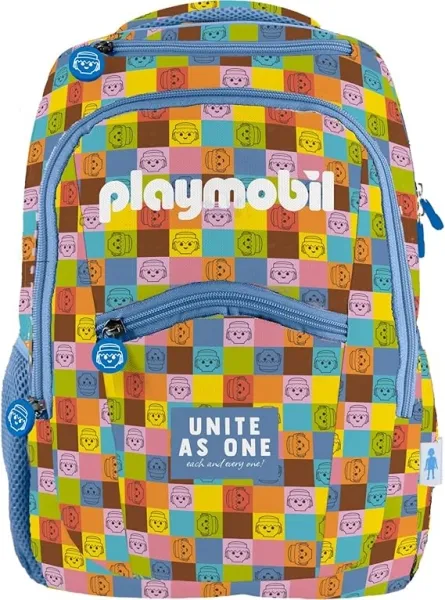 Zaino scolastico Dohe Playmobil Unite As One - Scomparto principale con tasca imbottita - Tasche laterali per bevande - Schienale imbottito - Doppia maniglia superiore - Realizzato in poliestere - Misure 315x40x11 cm - immagine 1