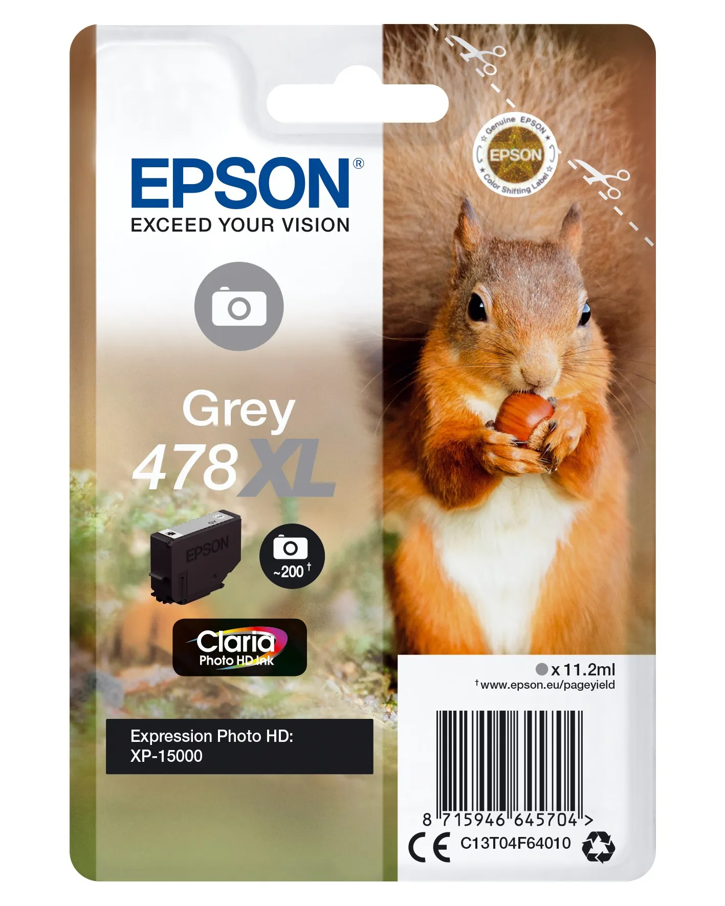 ORIGINALE Epson Cartuccia d'inchiostro Grigio C13T04F64010 478XL 830 pagine 112ml - immagine 1