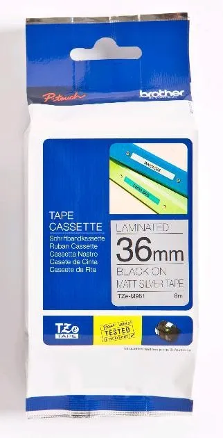 ORIGINALE Brother Nastro Nero su argento TZe-M961 TZ-M961 36 mm x 8 m laminato - immagine 1