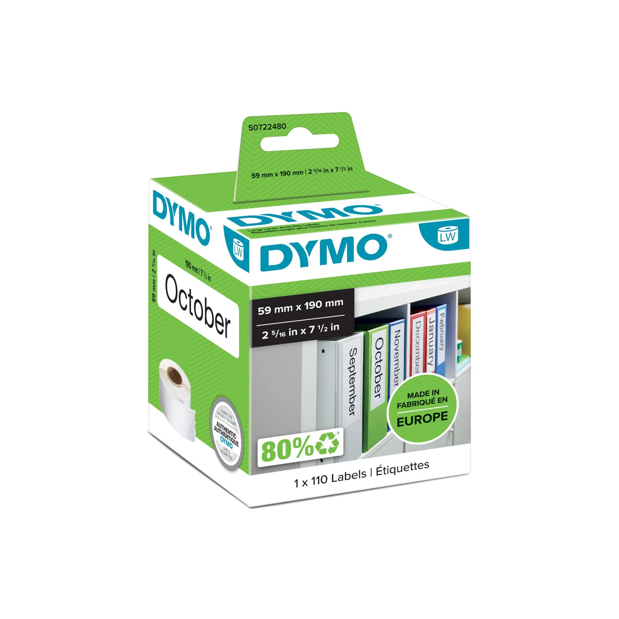 ORIGINALE DYMO Etichette S0722480 99019 Etichette per raccoglitori 190x59mm bianco 1x110 Etichette - immagine 1