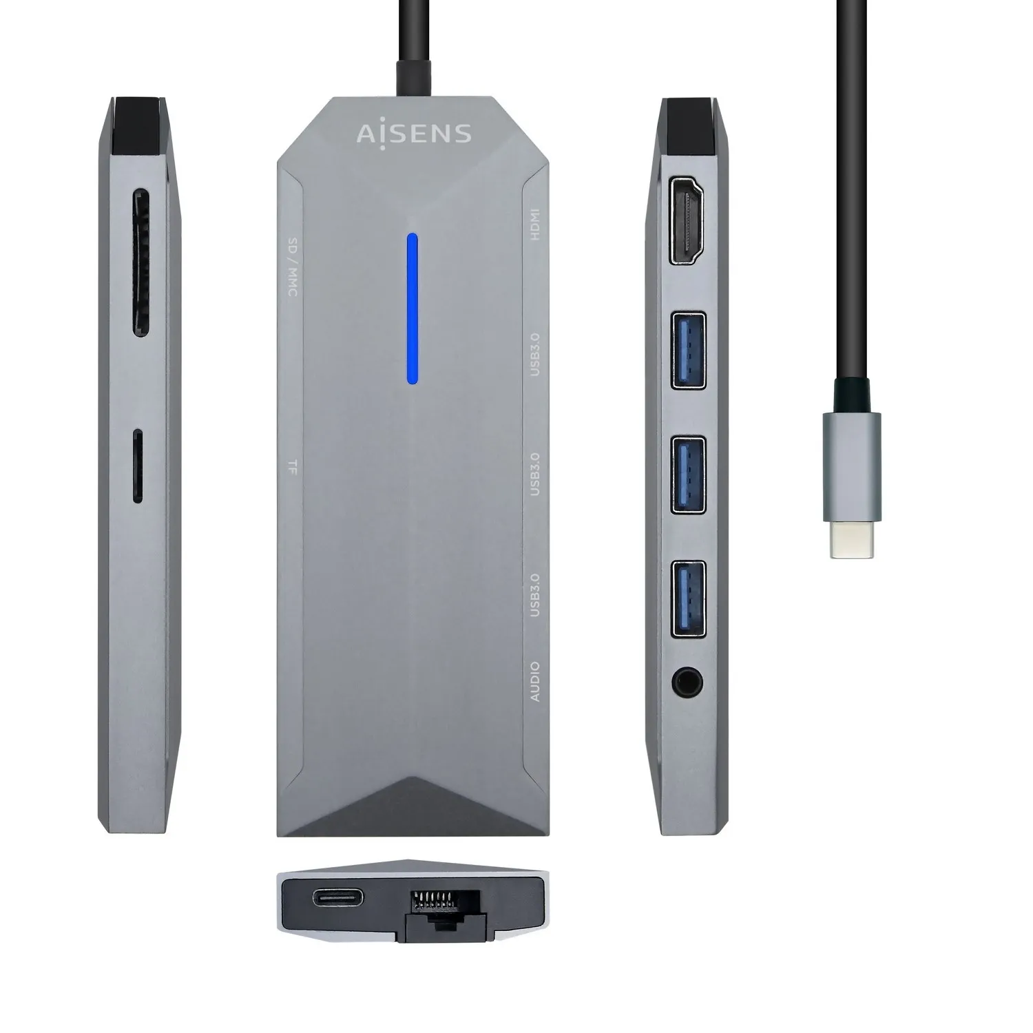 AISENS ASUC-9P001-GR replicatore di porte e docking station per notebook Cablato Thunderbolt 3 Grigio - immagine 1