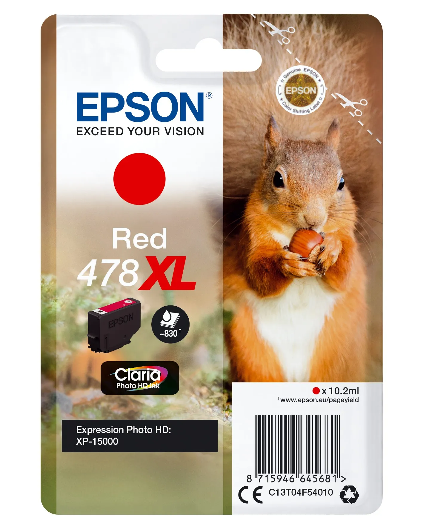 Epson Squirrel Singlepack Red 478XL Claria Photo HD Ink - immagine 1