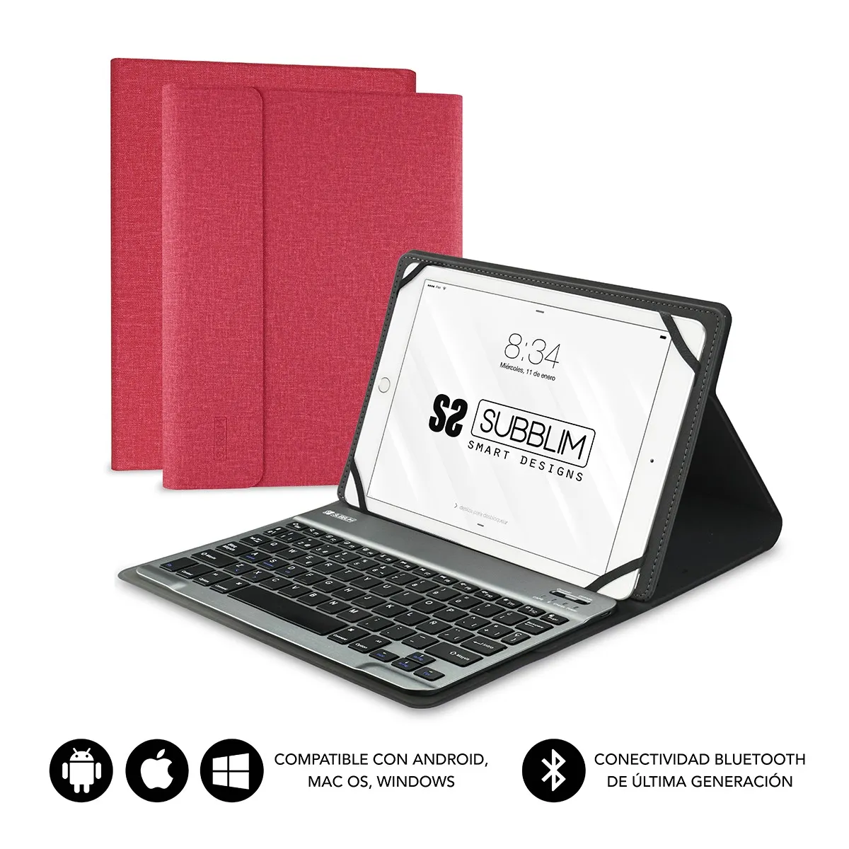 SUBBLIM SUB-KT2-BT0003 tastiera per dispositivo mobile QWERTY Spagnolo Bluetooth Rosso - immagine 1