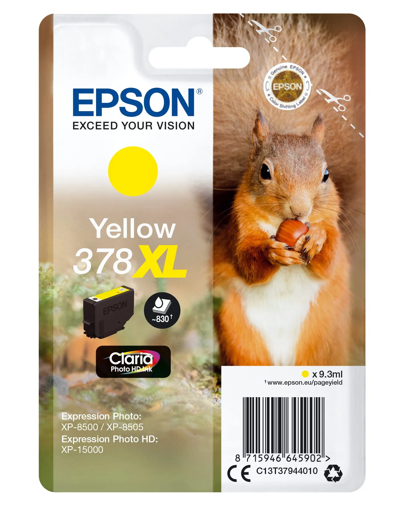 ORIGINALE Epson Cartuccia d'inchiostro giallo C13T37944010 378XL 830 pagine 93ml - immagine 1